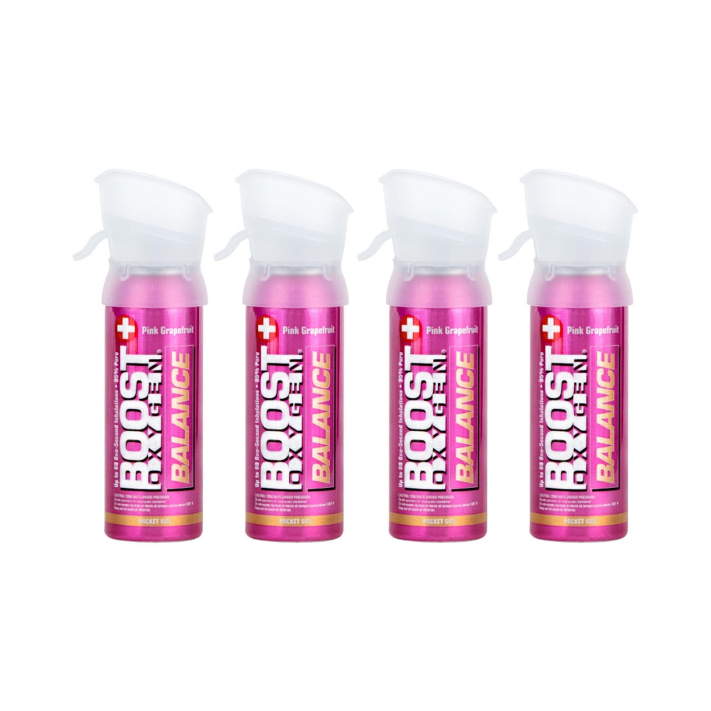 Boost Oxygen Pocket Size Balance Pink Grapefruit Aroma 3 Liter Canister | All-Natural Resiratory Support for Aerobic Recovery, Altitude, Performance and Health (4 Pack)