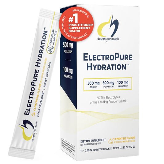 Designs for Health ElectroPure Hydration Packets - Clementine-Flavored Electrolytes Powder, No Sugar - Drink Mix Packets with Vitamin C, Magnesium + Zinc - Hydrate + Replenish (14 Stick Packets)