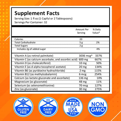 intraIMMUNE DRUCKER Labs Organic Liquid Daily Immune & Defense Support, Multivitamin, Elderberry, Echinacea, Prebiotics, Zinc, Vitamin D, C E, Vegan, Non GMO, Gluten Free (32 oz., Peach Berry)