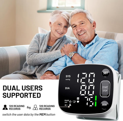 Oklar Blood Pressure Monitors for Home Use Rechargeable Wrist Digital BP Machine Cuff with LED Backlit Display, Voice Broadcast, 240 Memory Storage for 2 Users with Carrying Case
