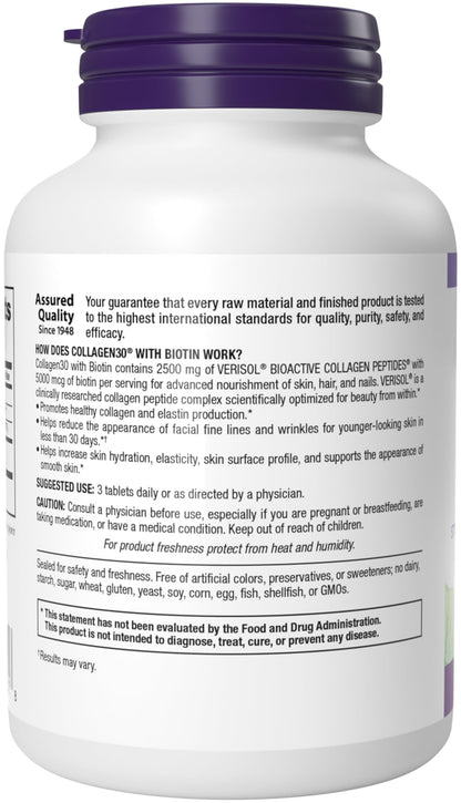 Collagen30 with Biotin, 2,500 mg of Collagen Peptides, 120 Tablets
