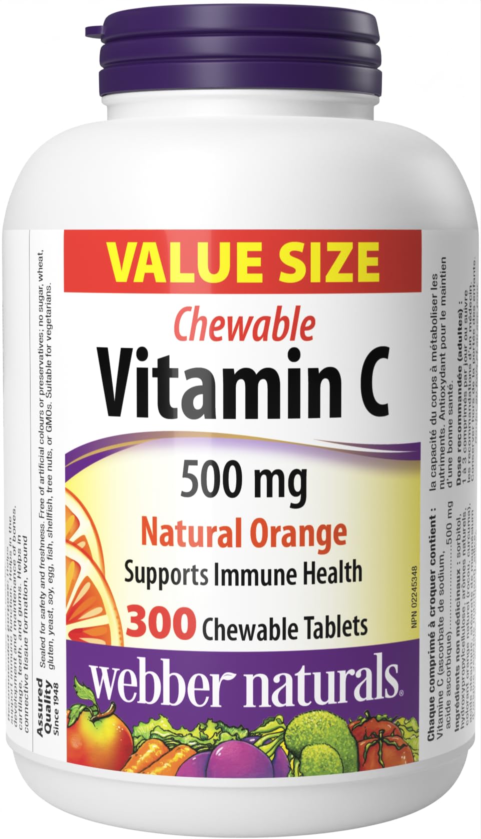 Webber Naturals Vitamin C Chewable 500 mg, 300 Tablets, Value Size