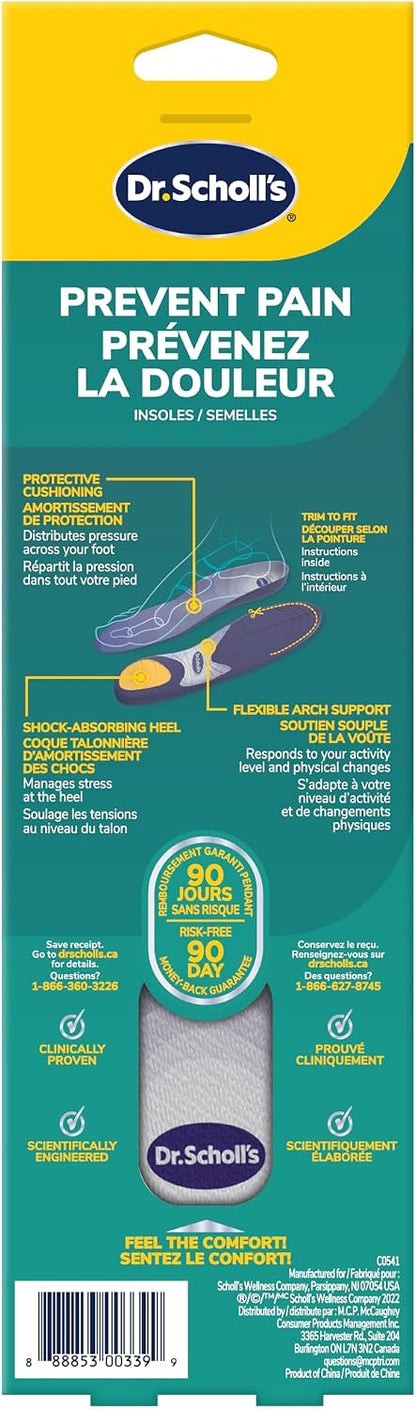 Dr. Scholl's Prevent Pain Protective Insoles, Protect Against Foot, Knee, Lower Back Pain, Promote Foot Health & Wellness, Trim to Fit Insert, Women Shoe Size 6-10, 1 Pair