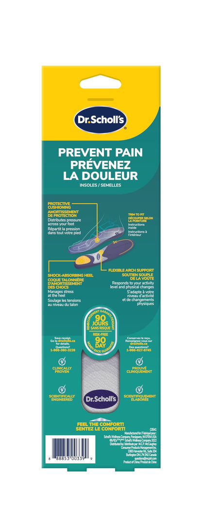 Dr. Scholl's Prevent Pain Protective Insoles, Protect Against Foot, Knee, Lower Back Pain, Promote Foot Health & Wellness, Trim to Fit Insert, Women Shoe Size 6-10, 1 Pair
