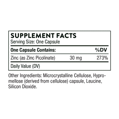 THORNE Zinc Picolinate 30 mg - Well-Absorbed Zinc Supplement for Growth and Immune Function* - 180 Capsules