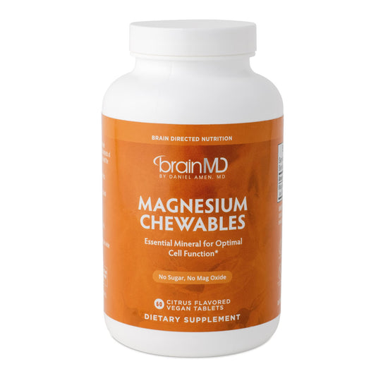 BRAINMD Dr Amen Magnesium Chewables, Citrus - 60 Chewable Tablets - Essential Mineral for Optimal Cell Function - Supports Memory & Focus - Gluten Free - 60 Servings