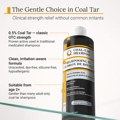 Coal Tar Shampoo 0.5% Natural Coal Tar - Dandruff Shampoo for Itchy Flaky Scalp - Hypoallergenic, HRIPT Tested - PABA and Silicone Free - All Ages 2+ - 240ml (8oz)