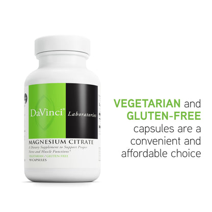DaVinci Labs Magnesium Citrate - Dietary Supplement to Support Muscle Health, Healthy Nerves and Mineral Absorption* - with 140 mg Magnesium per Serving - Gluten-Free - 90 Vegetable Capsules