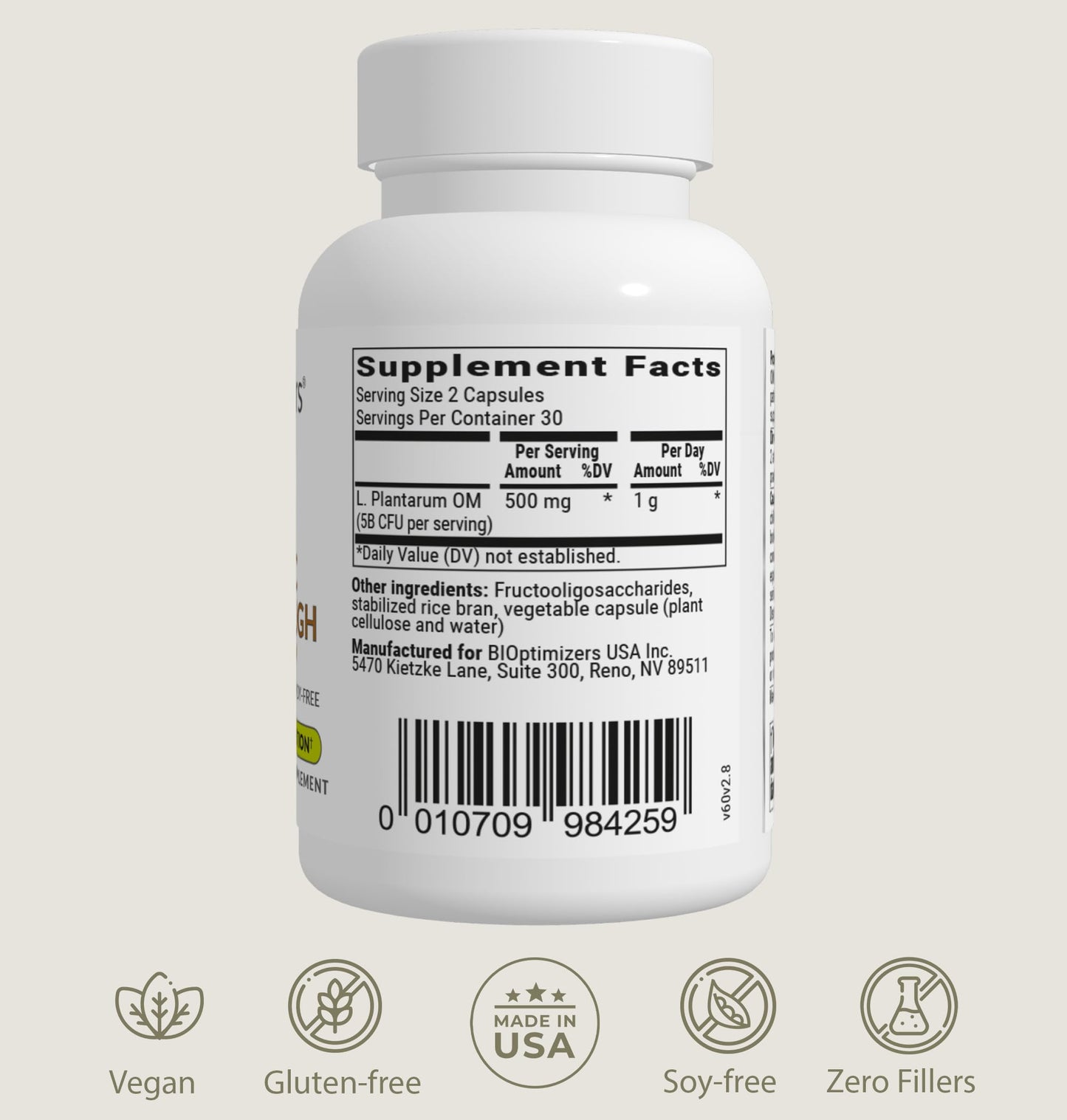 BIOptimizers Probiotic Breakthrough, Proteolytic Prebiotics & Probiotics Supplement – Lactobacillus Plantarum OM for Immune, Bloating & Gut Relief Support, 60 Vegan Capsules