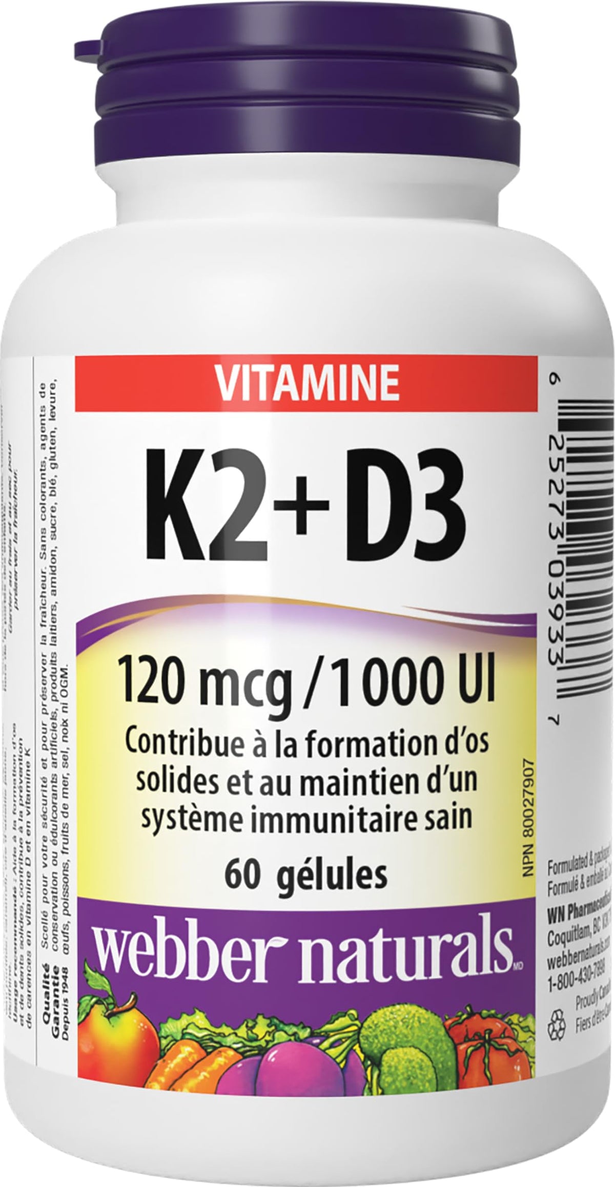 Webber Naturals Vitamin K2 with D3, 60 Softgels