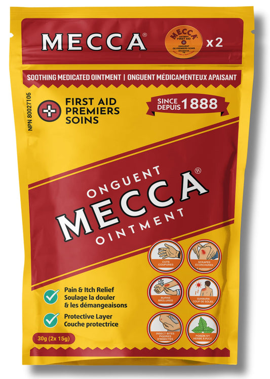 Mecca Ointment 2 Pack (3-Way Healing Formula) – First Aid for Minor Wounds, Cuts, Scrapes, Burns, and Skin Irritations. Protects wounds while relieving pain and itch.