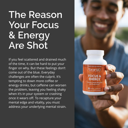 Dr Amen BrainMD Focus & Energy - 120 Capsules - Mental Endurance Booster, Promotes Concentration & Attention - Caffeine Free, Gluten Free - 30 Servings