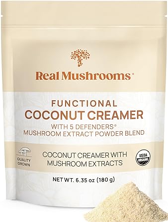 Real Mushrooms Plant-Based Functional Coconut Creamer - Organic Coffee with Mushrooms, Lucuma Powder Ceylon Cinnamon Dairy Free for Smoothies 90 Servings