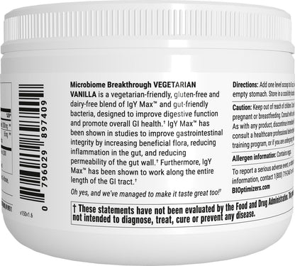 Microbiome Breakthrough Repair Powder - Vegetarian Vanilla - Contains Probiotics for Men and Women - Gas & Bloating Relief - GI Revive - Improves Gut Health - 30 Servings - 150g