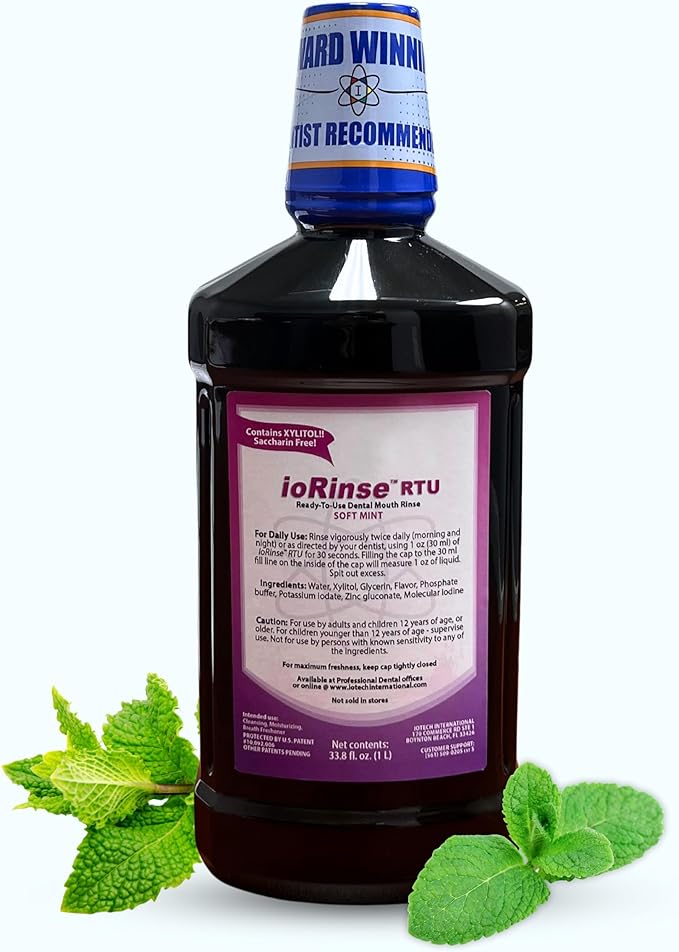 ioRinse Ready-to-Use (RTU) Mouthwash for Fresher Breath Zero Alcohol - Soft Mint Flavor, 1L