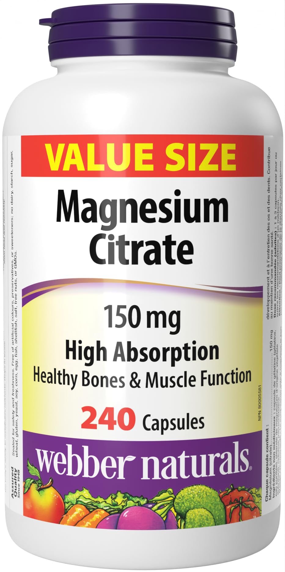 Webber Naturals Magnesium Citrate 150 mg, 240 Capsules, Value Size
