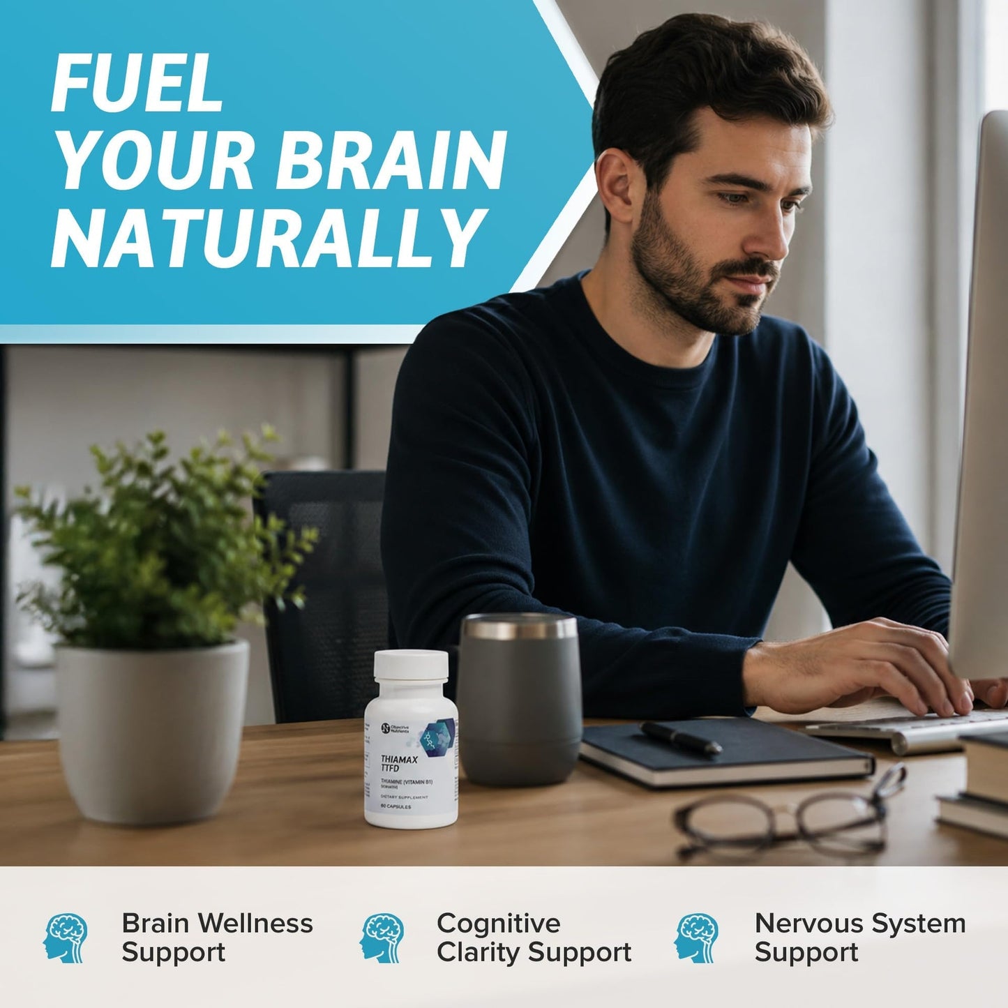 Objective Nutrients Thiamax TTFD Thiamine B1 Supplement | Vitamin B1 Supplement for Energy Focus – 60 Capsules
