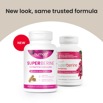 HumanN SuperBerine Berberine Supplement - Cholesterol & Metabolic Clinically Researched Support - High Absorbency Formula with Olive Leaf Extract - 30 Capsules