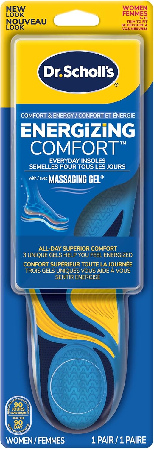 Dr. Scholl’s Energizing Comfort Everyday Insoles with Massaging Gel®, On Your Feet All-day Energy, Shock Absorbing, Arch Support, Trim Inserts to Fit Shoes, Women's Size 6-10, 1 Pair