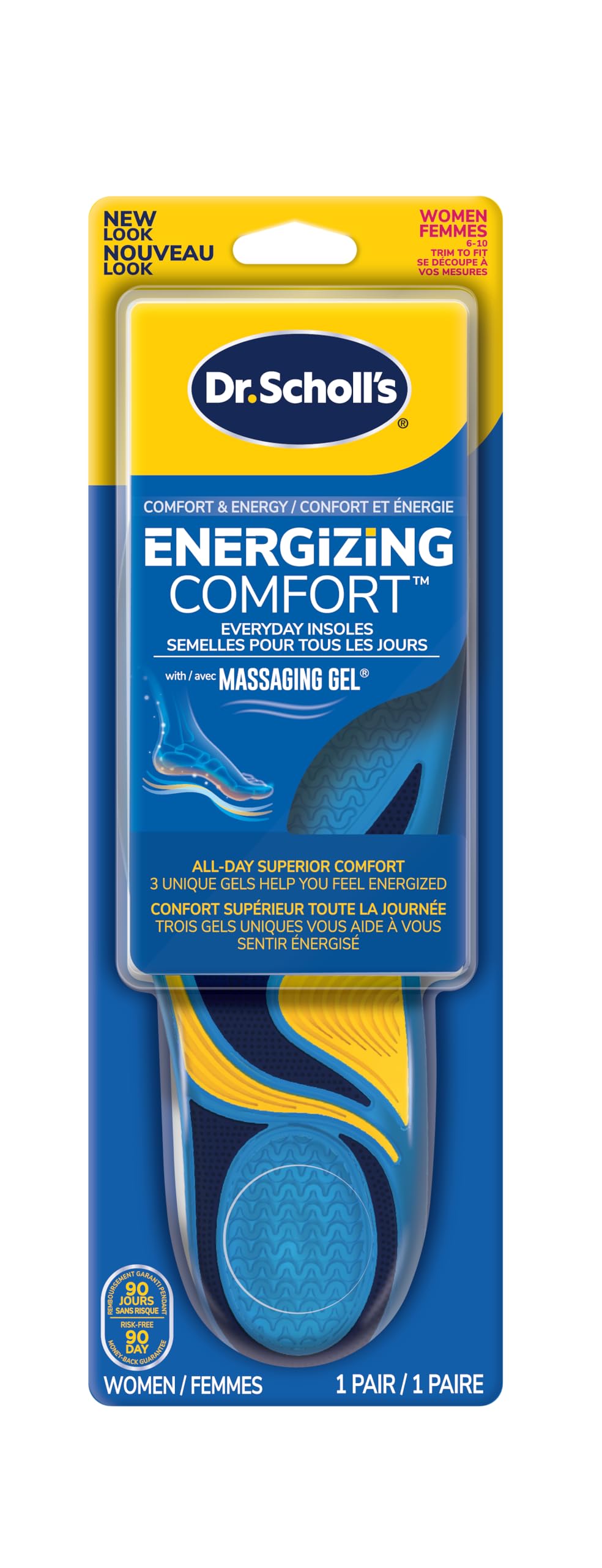 Dr. Scholl’s Energizing Comfort Everyday Insoles with Massaging Gel®, On Your Feet All-day Energy, Shock Absorbing, Arch Support, Trim Inserts to Fit Shoes, Women's Size 6-10, 1 Pair