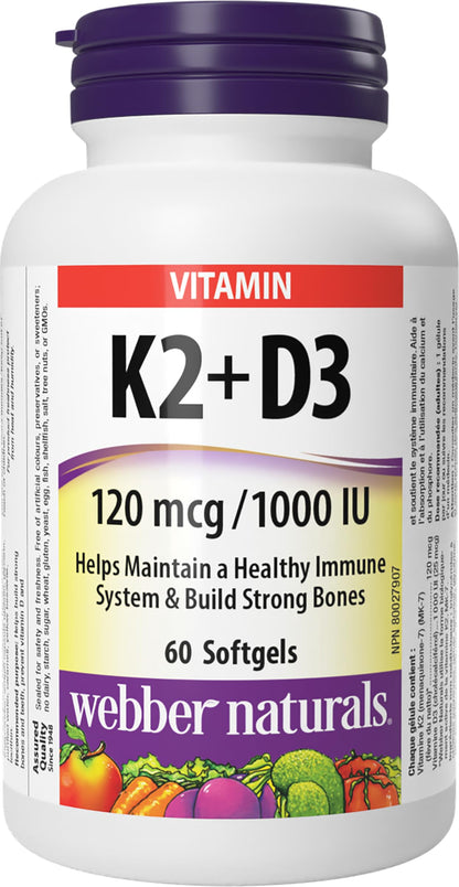 Webber Naturals Vitamin K2 with D3, 60 Softgels