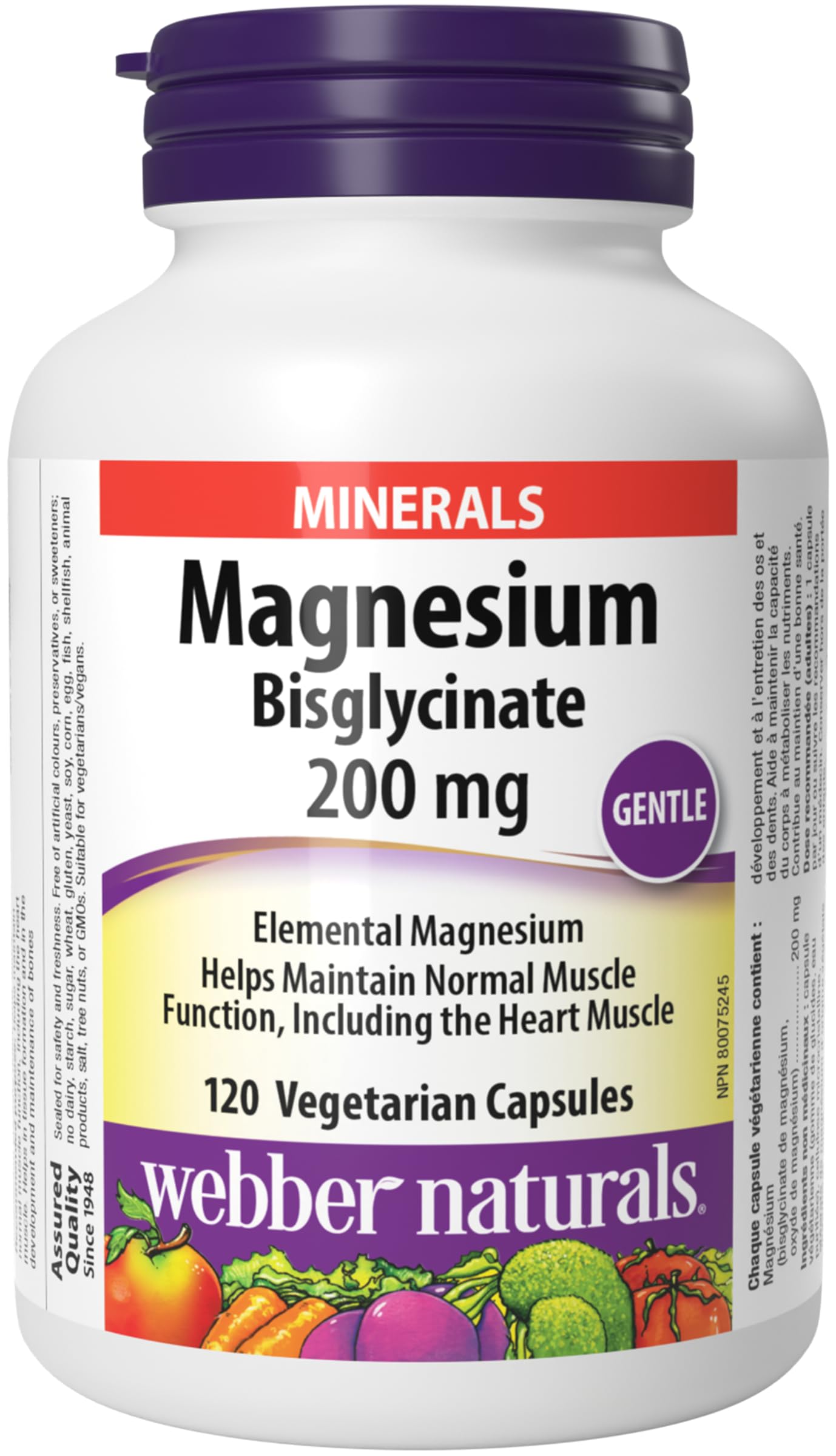 Webber Naturals Magnesium Bisglycinate 200 mg, 120 Capsules, Supports Bone and Muscle Functions, Vegan