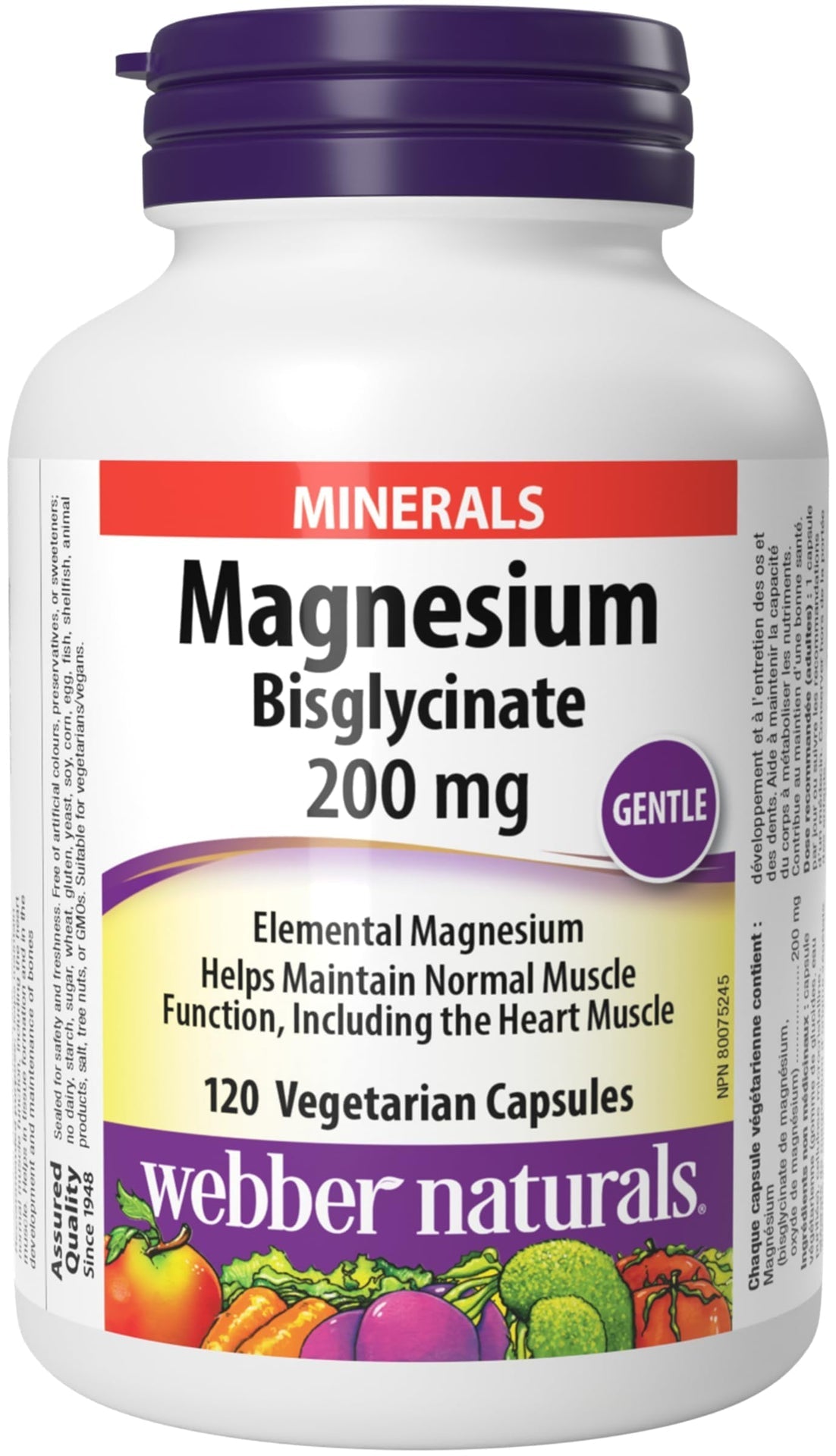 Webber Naturals Magnesium Bisglycinate 200 mg, 120 Capsules, Supports Bone and Muscle Functions, Vegan
