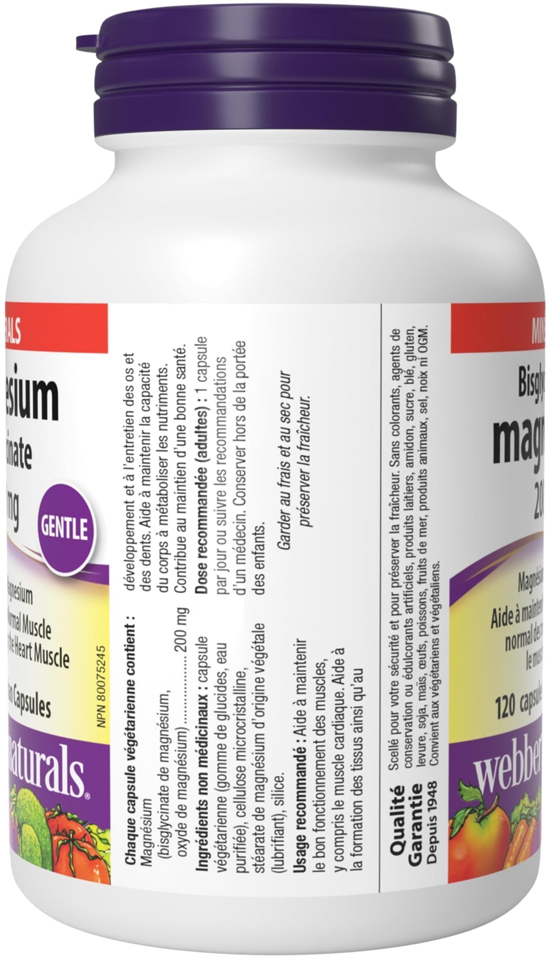 Webber Naturals Magnesium Bisglycinate 200 mg, 120 Capsules, Supports Bone and Muscle Functions, Vegan