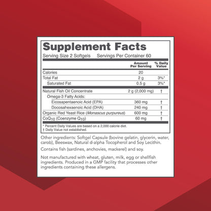 PROTOCOL FOR LIFE BALANCE Cardio Tri-Plex - Heart Health Formula - with Red Yeast Rice, CoQ10 & Omega-3 Fish Oil - DHA Dietary Supplements