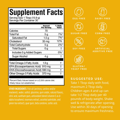BRAINMD Dr Amen Omega-3 Power Squeeze, Citrus Blast - 16.8 oz - Supports Cardiovascular, Brain & Immune System Health - Gluten Free - 30 Servings