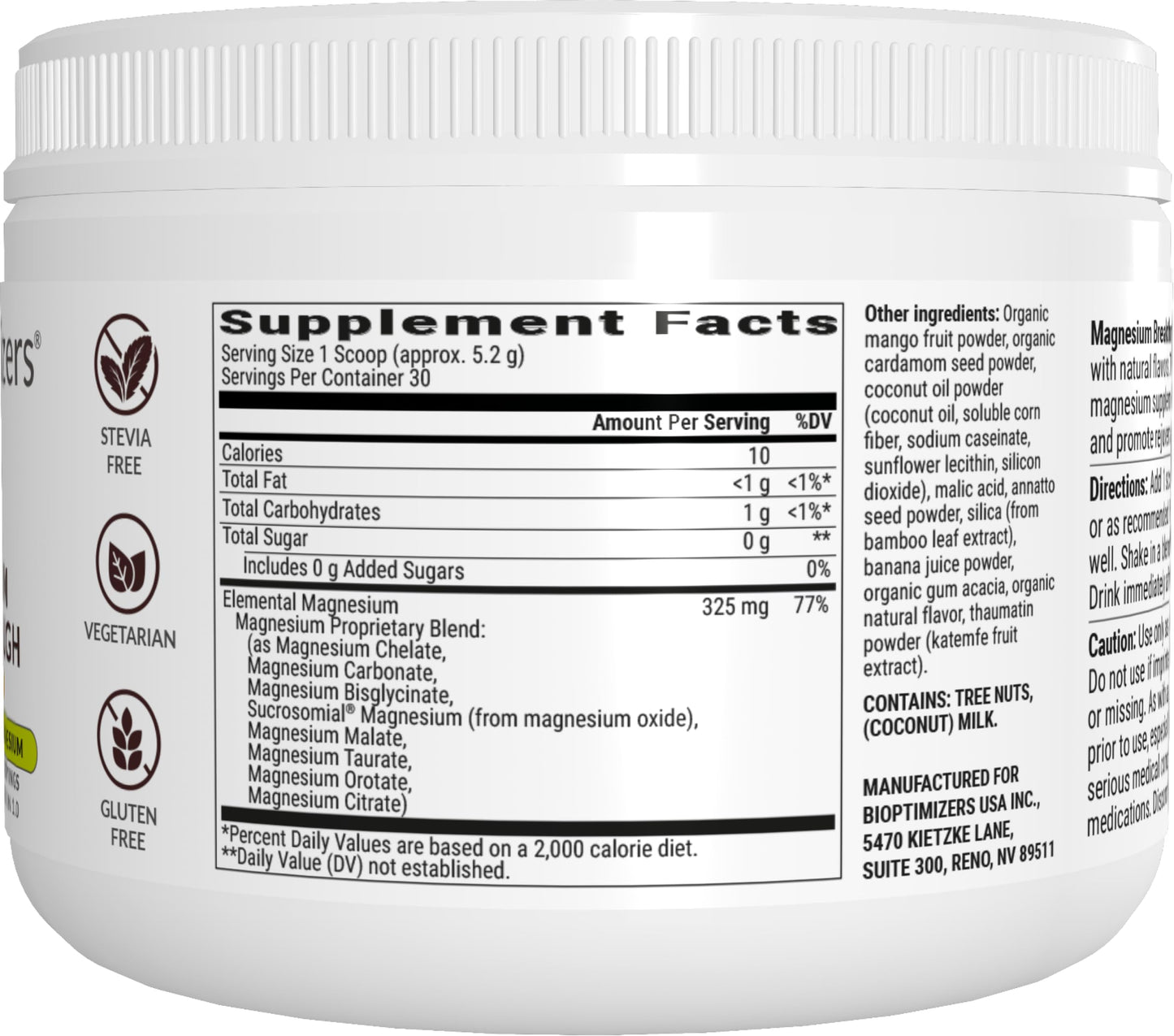 BIOptimizers Magnesium Breakthrough Drink Banana Mango - 8 Forms of Magnesium: Glycinate, Malate, Citrate, and More - Natural Sleep Supplement – 6 oz (30 Servings)