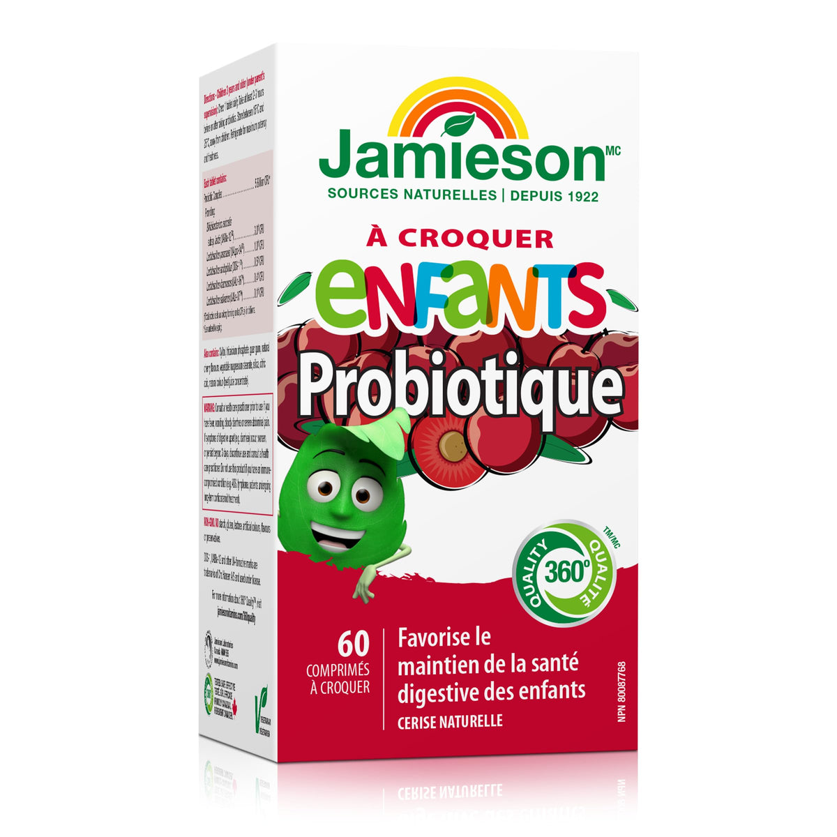 Jamieson Probiotic for Kids, 60 Chewable Tablets, 5 Billion CFU, Natural Cherry Flavour, Digestive and Intestinal Health. Non-GMO, No Artificial Colours, Flavours, or Preservatives, 60 Count