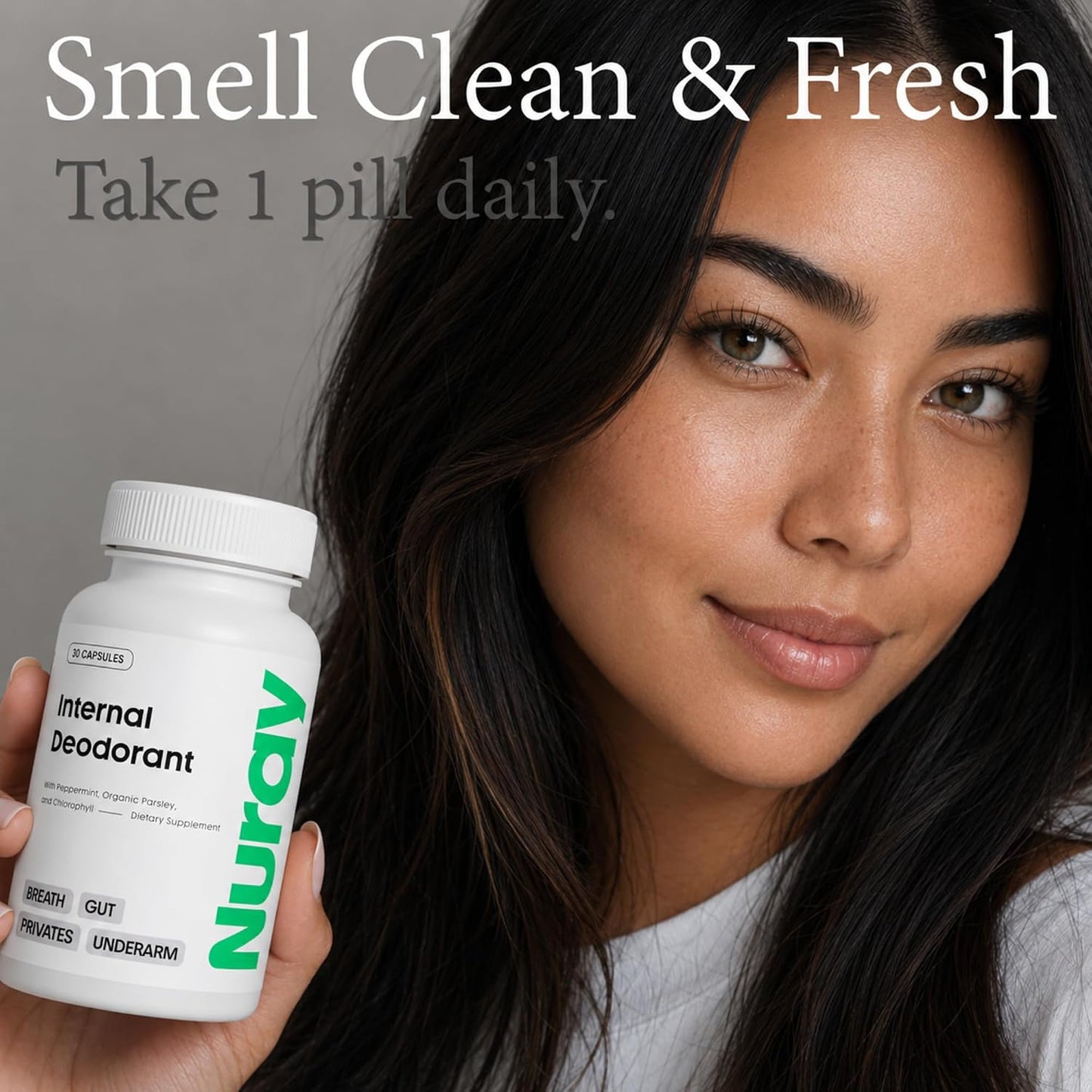 Nuray Internal Deodorant Supplement | Natural Chlorophyll 30 Capsules for Body Odor Control, Gut Health, and Fresh Breath | Vegan, Detox Support, & Skin Health | Odor Eliminator for Men & Women