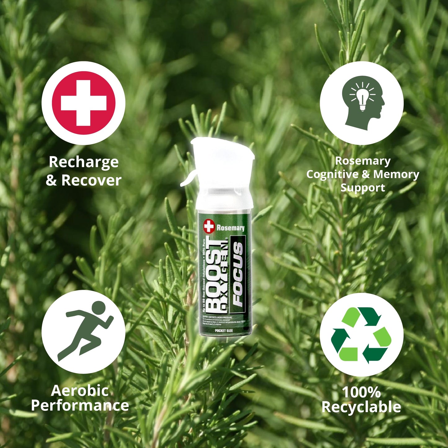 Boost Oxygen Pocket Size Focus Rosemary Aroma 3L Canister | Respiratory Support for Aerobic Recovery, Altitude, Performance & Health (4 Pack)