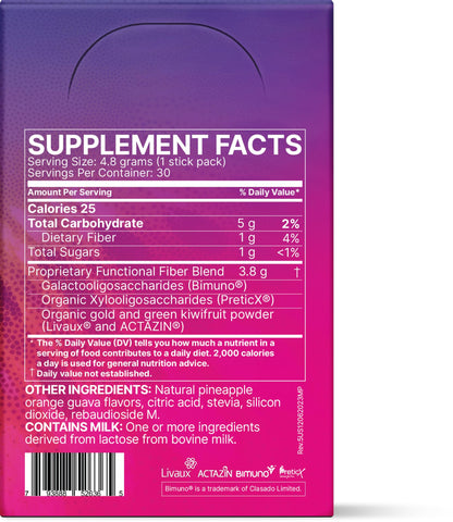 Microbiome Labs MegaPre Prebiotic Fiber Powder for Women, Men & Kids - Pre-Dosed Prebiotic Fiber Supplement Powder with Clinically Tested Oligosaccharides - Pineapple Orange Guava (30 Drink Packets)