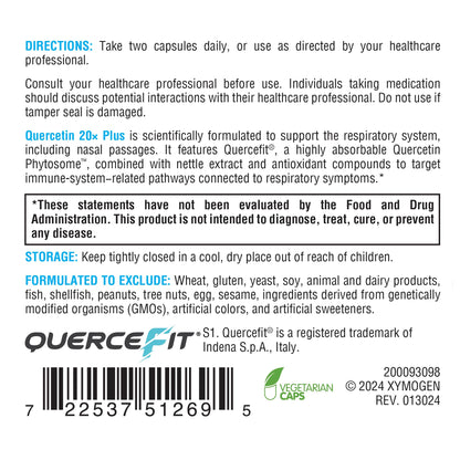 XYMOGEN Quercetin Complex - Quercetin 20× Plus - Quercetin Supplements with Vitamin C, N-Acetyl-L-Cysteine and Nettles - Formulated for Respiratory Support - Vegan and Gluten-Free (60 Capsules)