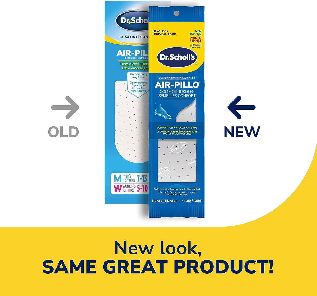 Dr. Scholl's® Air-Pillo® Comfort Insoles, Ultra-Soft Cushioning and Lasting Comfort with Two Layers of Foam that Fit in Any Shoe, Unisex (Men 7-13) (Women 5-10), 1 Pair, Trim to Fit Inserts