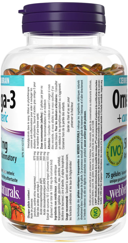 Webber Naturals Omega-3 + Turmeric, 75 Softgels, Support for the Heart, Brain & Joints, No Fishy Aftertaste