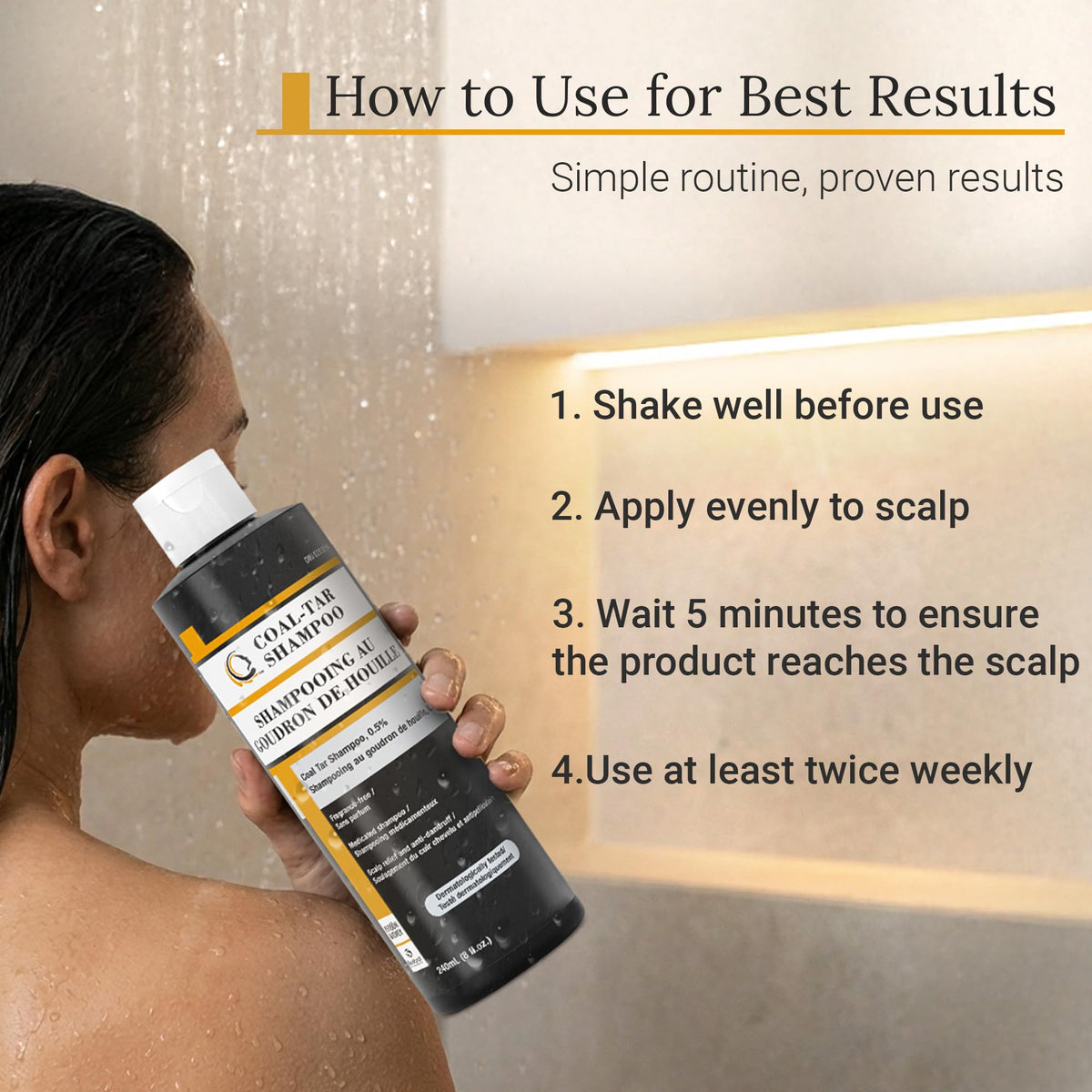 Coal Tar Shampoo 0.5% Natural Coal Tar - Dandruff Shampoo for Itchy Flaky Scalp - Hypoallergenic, HRIPT Tested - PABA and Silicone Free - All Ages 2+ - 240ml (8oz)