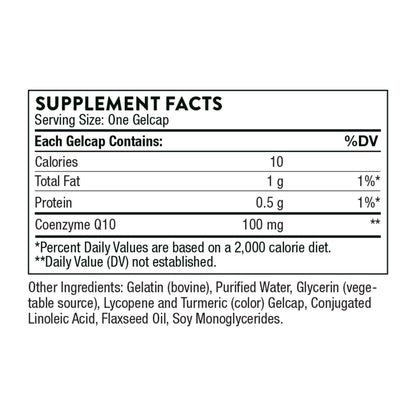 THORNE CoQ10 (Formerly Q-Best 100) - 100mg Optimally Absorbed Ubiquinone - Gluten-Free Dietary Supplement Support for Heart Health & Brain Function* - 60 Gelcaps