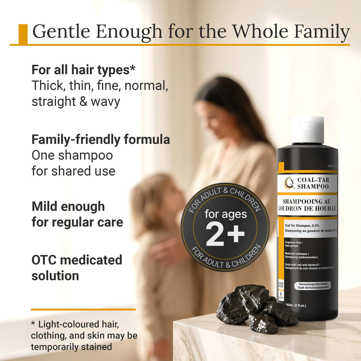 Coal Tar Shampoo 0.5% Natural Coal Tar - Dandruff Shampoo for Itchy Flaky Scalp - Hypoallergenic, HRIPT Tested - PABA and Silicone Free - All Ages 2+ - 240ml (8oz)