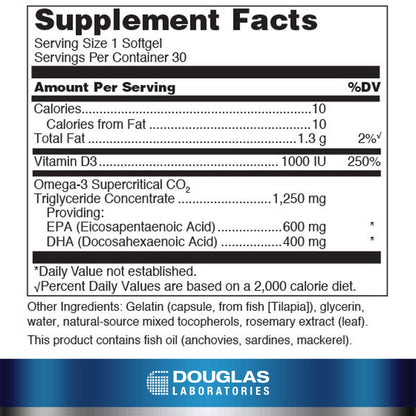 Douglas Laboratories Quell Fish Oil EPA/DHA Plus D | 3:2 Ratio of EPA to DHA Essential Omega 3 Fatty Acids Plus 1,000 I.U. of Vitamin D3* | 30 Softgels
