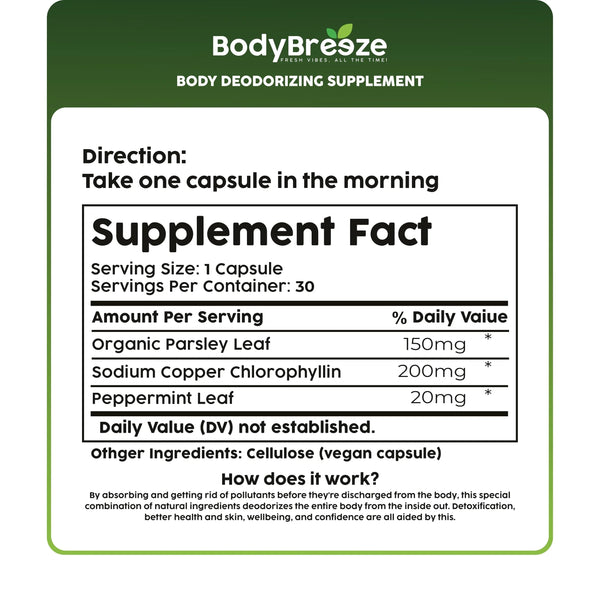 BodyBreeze Internal Deodorant Supplement - 30 Capsules