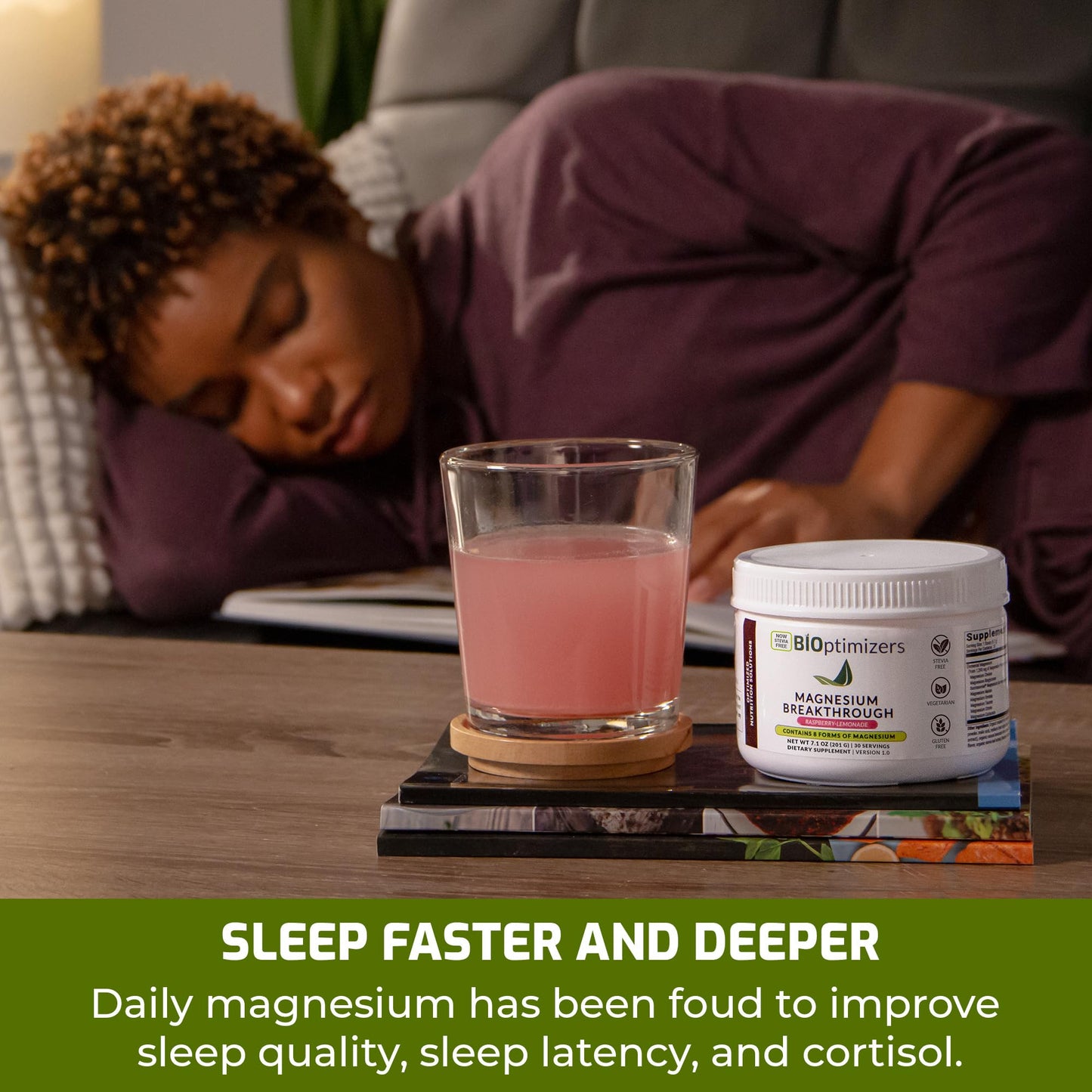 BIOptimizers Magnesium Breakthrough Drink Raspberry Lemonade - 8 Forms of Magnesium: Glycinate, Malate, Citrate, and More - Natural Sleep and Brain Supplement – 6 oz (30 Servings)