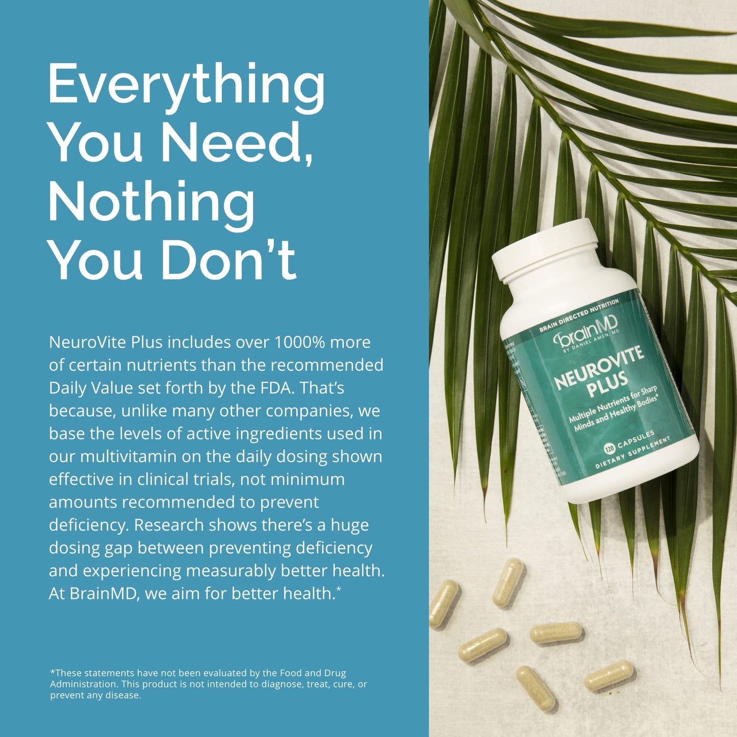 Dr Amen BrainMD NeuroVite Plus - 120 Capsules - Multivitamin & Mineral Supplement, Enhanced with Phytonutrients, Enzymes & Whole Foods - Gluten Free - 30 Servings