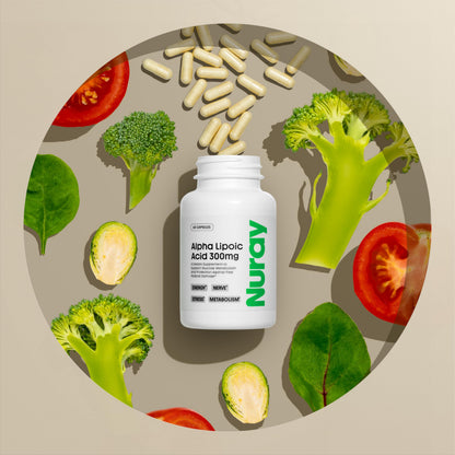 Nuray Alpha Lipoic Acid 300mg - Antioxidant Supplement for Healthy Aging, Supports Energy Production, Proper Nerve Function, Metabolism - 60 Vegetarian Capsules, Gluten-Free Dietary Supplement