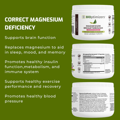 BIOptimizers Magnesium Breakthrough Drink Raspberry Lemonade - 8 Forms of Magnesium: Glycinate, Malate, Citrate, and More - Natural Sleep and Brain Supplement – 6 oz (30 Servings)