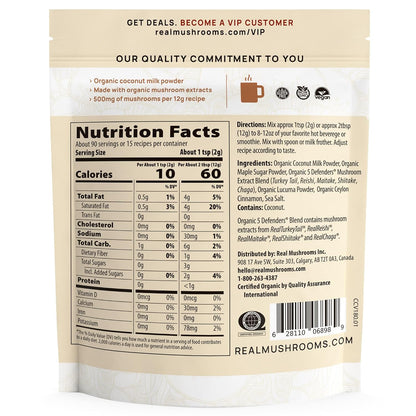 Real Mushrooms Plant-Based Functional Coconut Creamer - Organic Coffee with Mushrooms, Lucuma Powder Ceylon Cinnamon Dairy Free for Smoothies 90 Servings