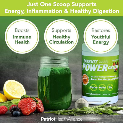 Patriot Power Greens Drink - Organic Superfood Dietary Supplement - 40+ Fruits & Vegetables - 60 Day Supply - 11.43 Ounce