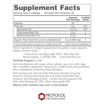Protocol - Flax Seed Oil 1000mg Organic - 120 Gels